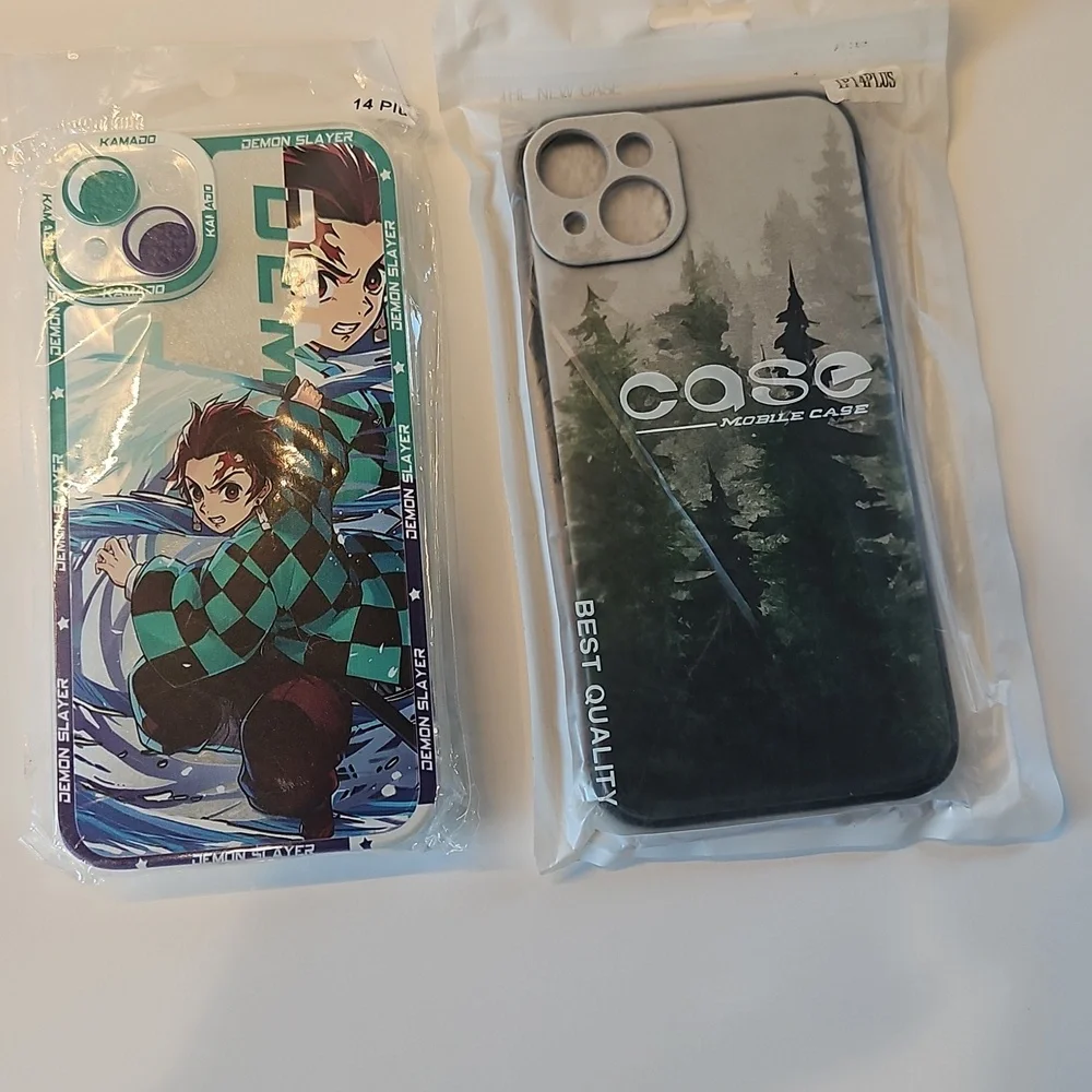 2 pack iPhone‎ 14 plus protective painted case (anime and forest)